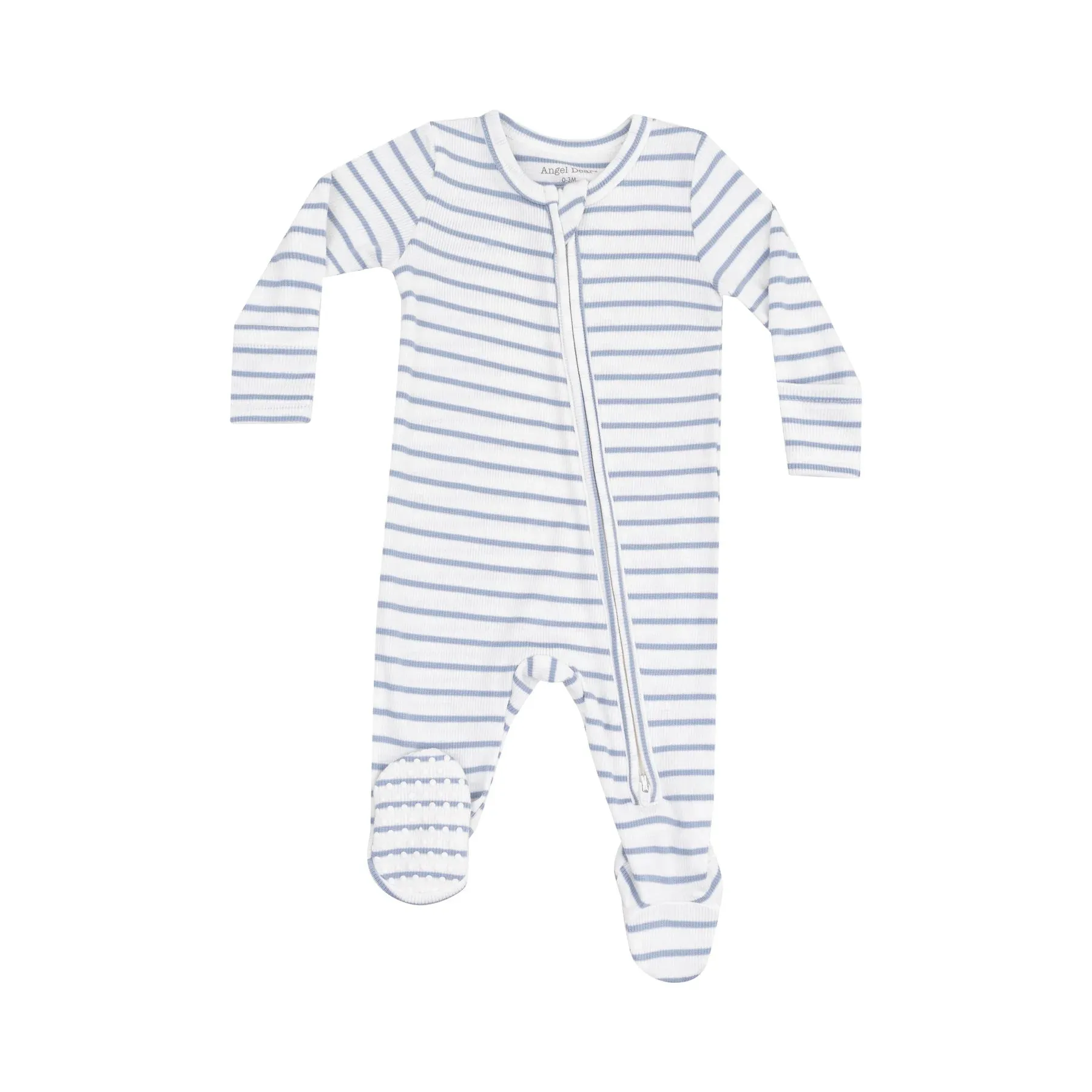 Angel Dear-  2 Way Zipper Footie - French Stripe Dusty Blue