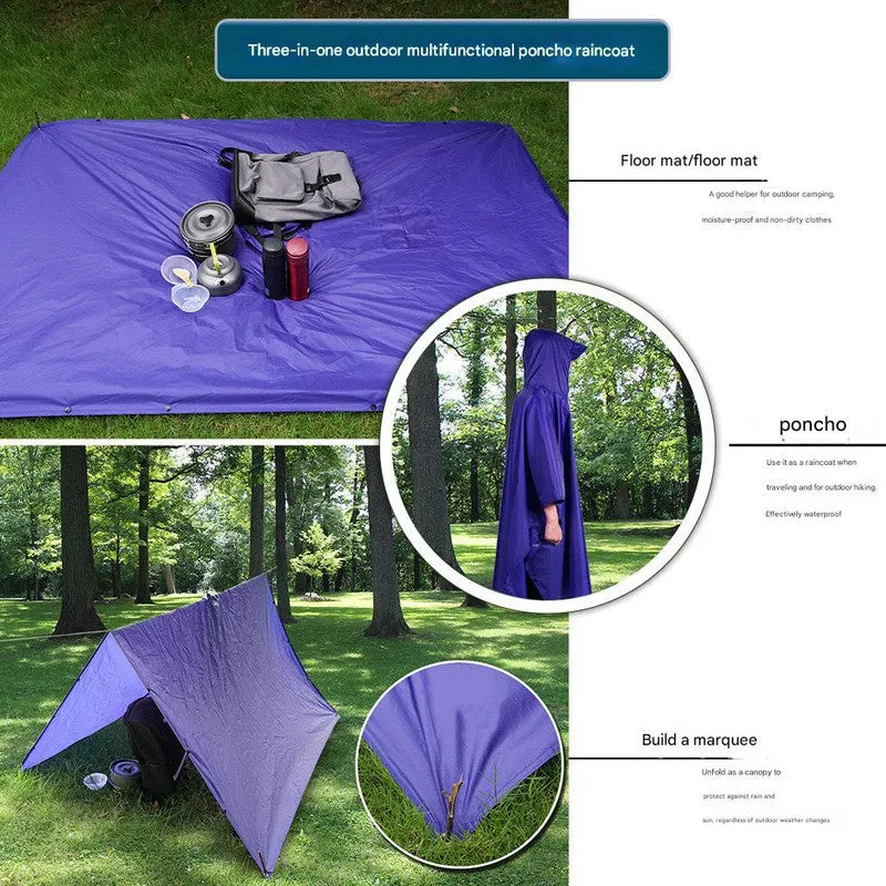Army Green Portable Outdoor Camping Poncho - Can be used as Raincoat, Tarp, Ground Cover (Polyester silver coated without pockets)