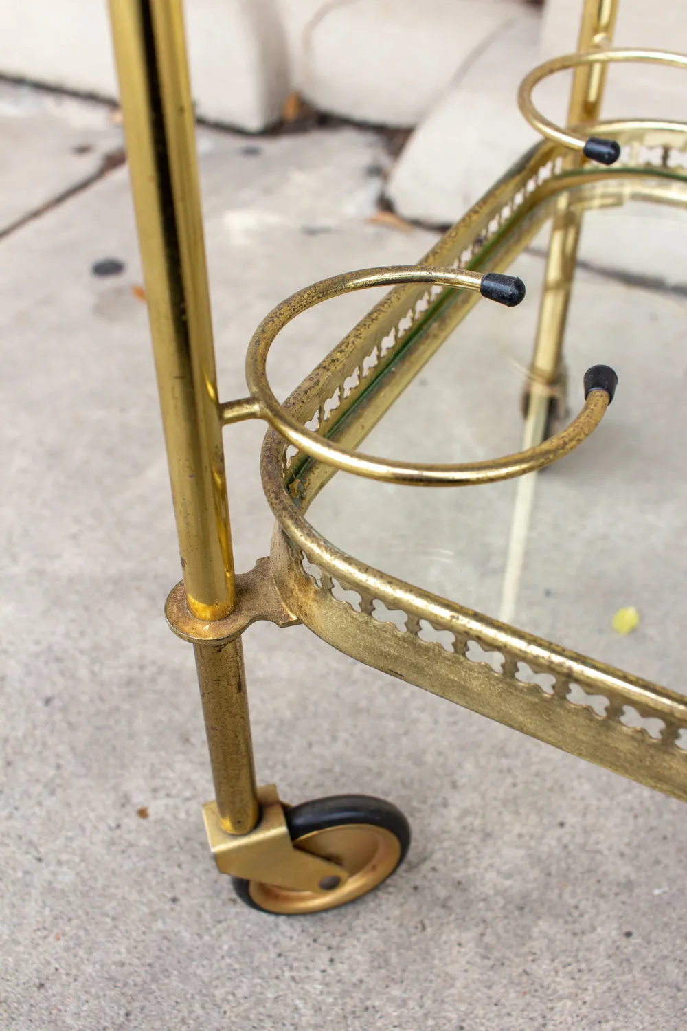 Art Deco French Brass and Glass Bar Cart with Tray Top on Casters