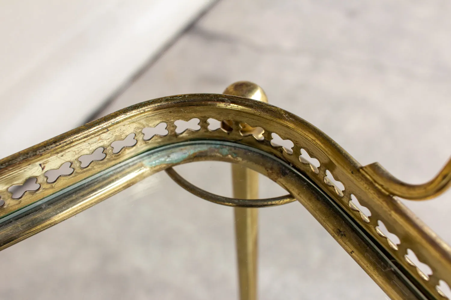 Art Deco French Brass and Glass Bar Cart with Tray Top on Casters