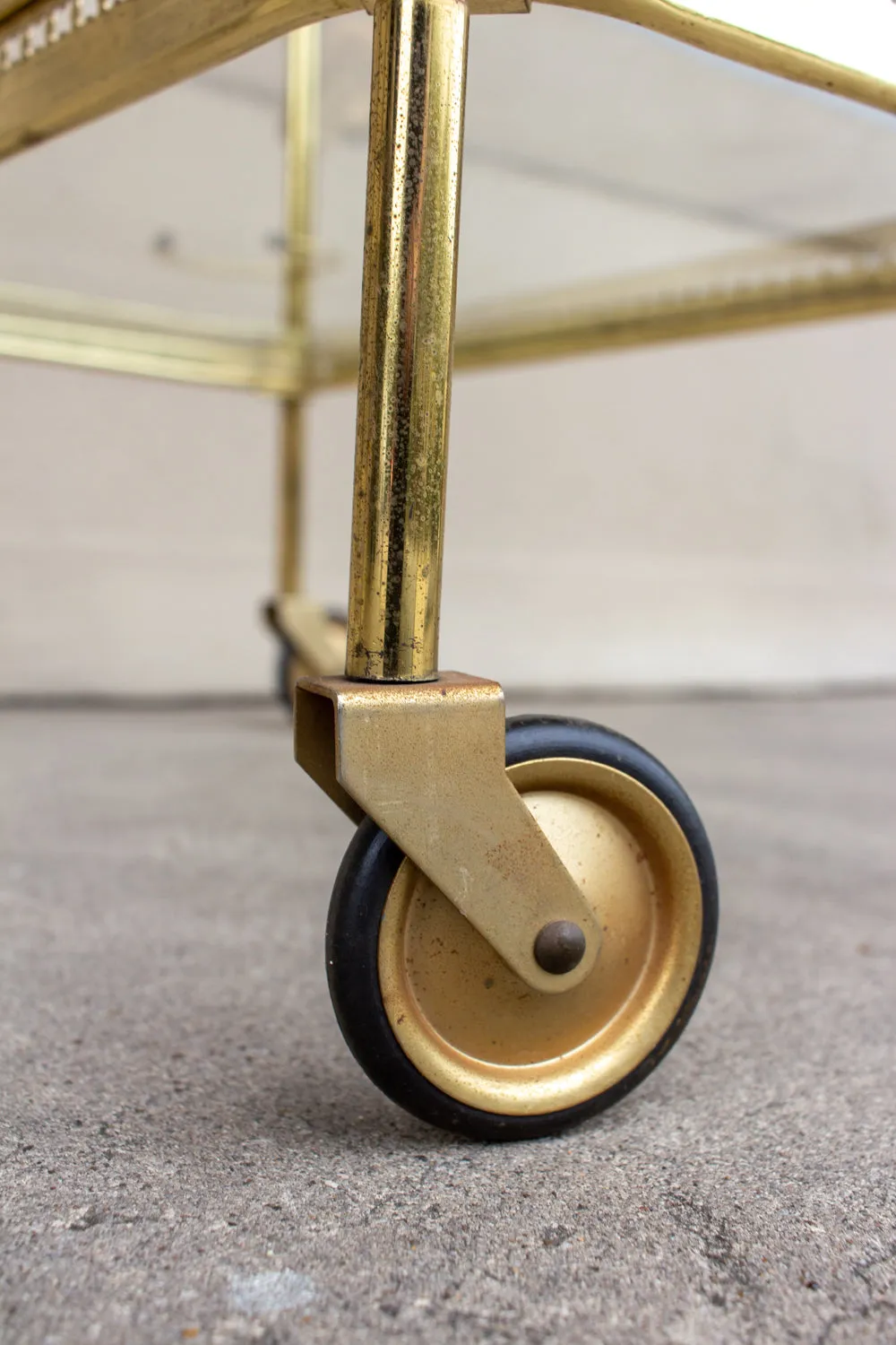Art Deco French Brass and Glass Bar Cart with Tray Top on Casters