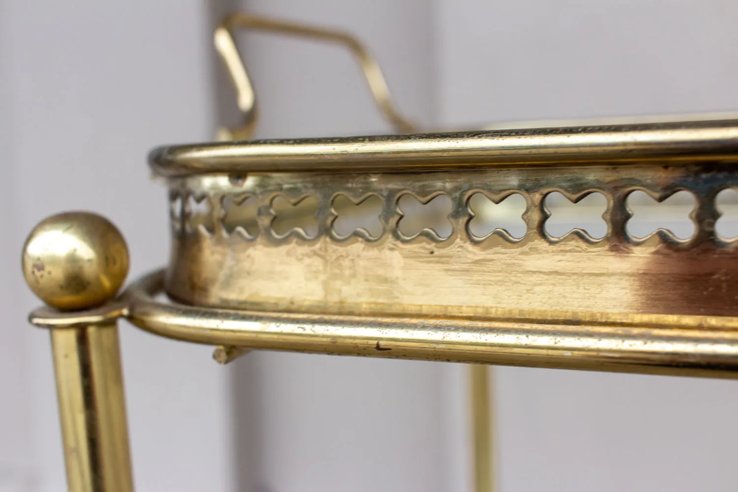 Art Deco French Brass and Glass Bar Cart with Tray Top on Casters