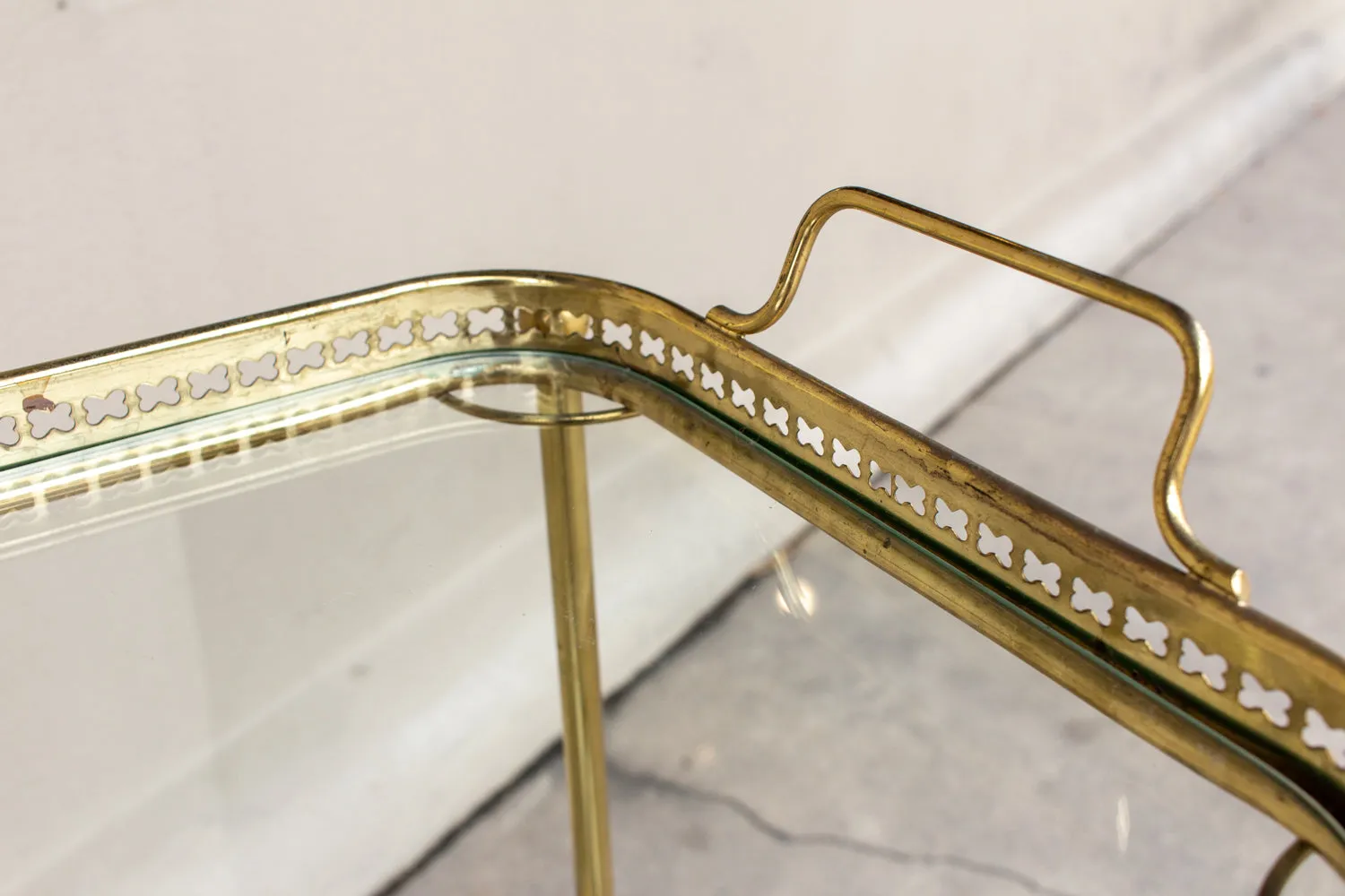 Art Deco French Brass and Glass Bar Cart with Tray Top on Casters