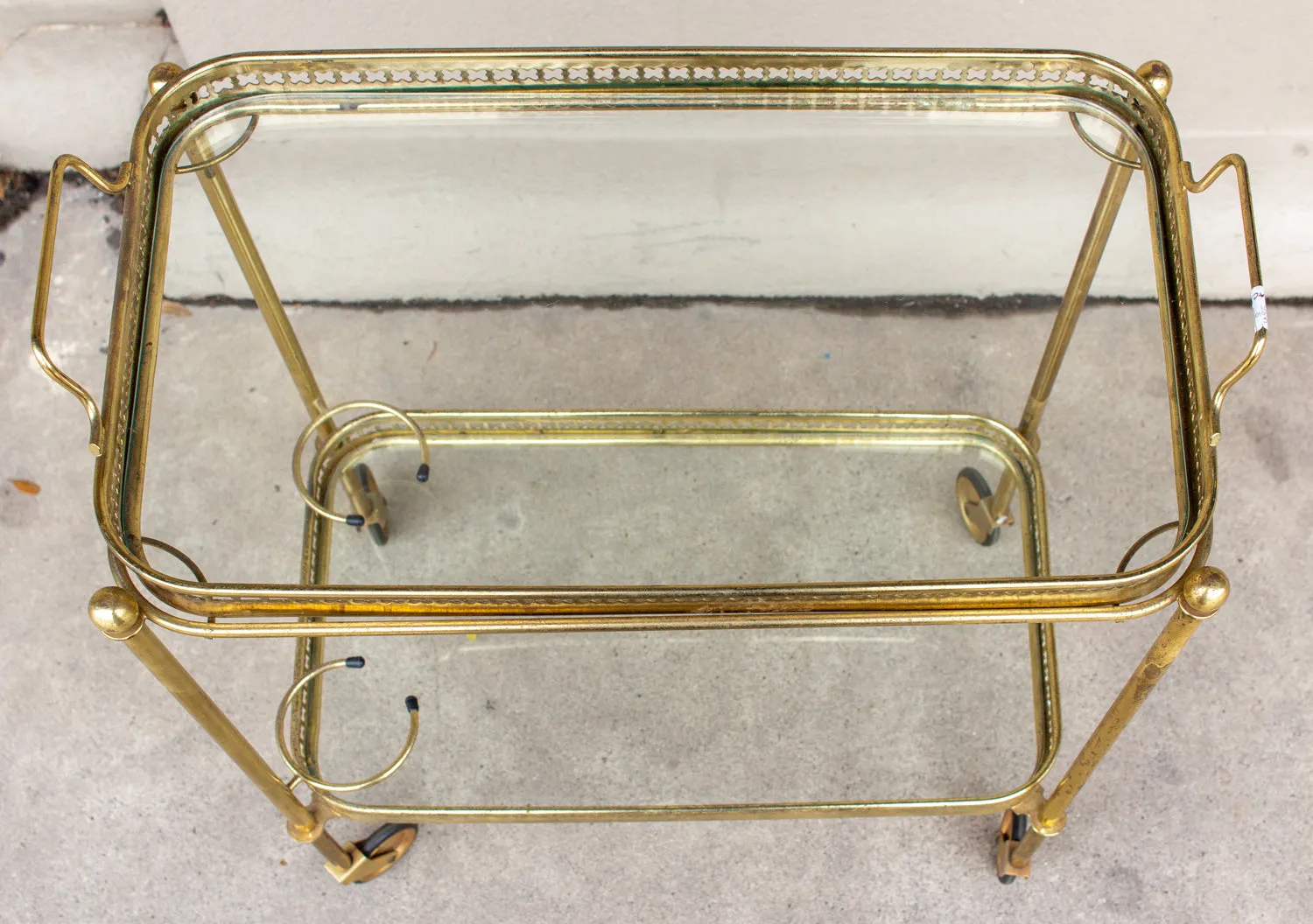 Art Deco French Brass and Glass Bar Cart with Tray Top on Casters