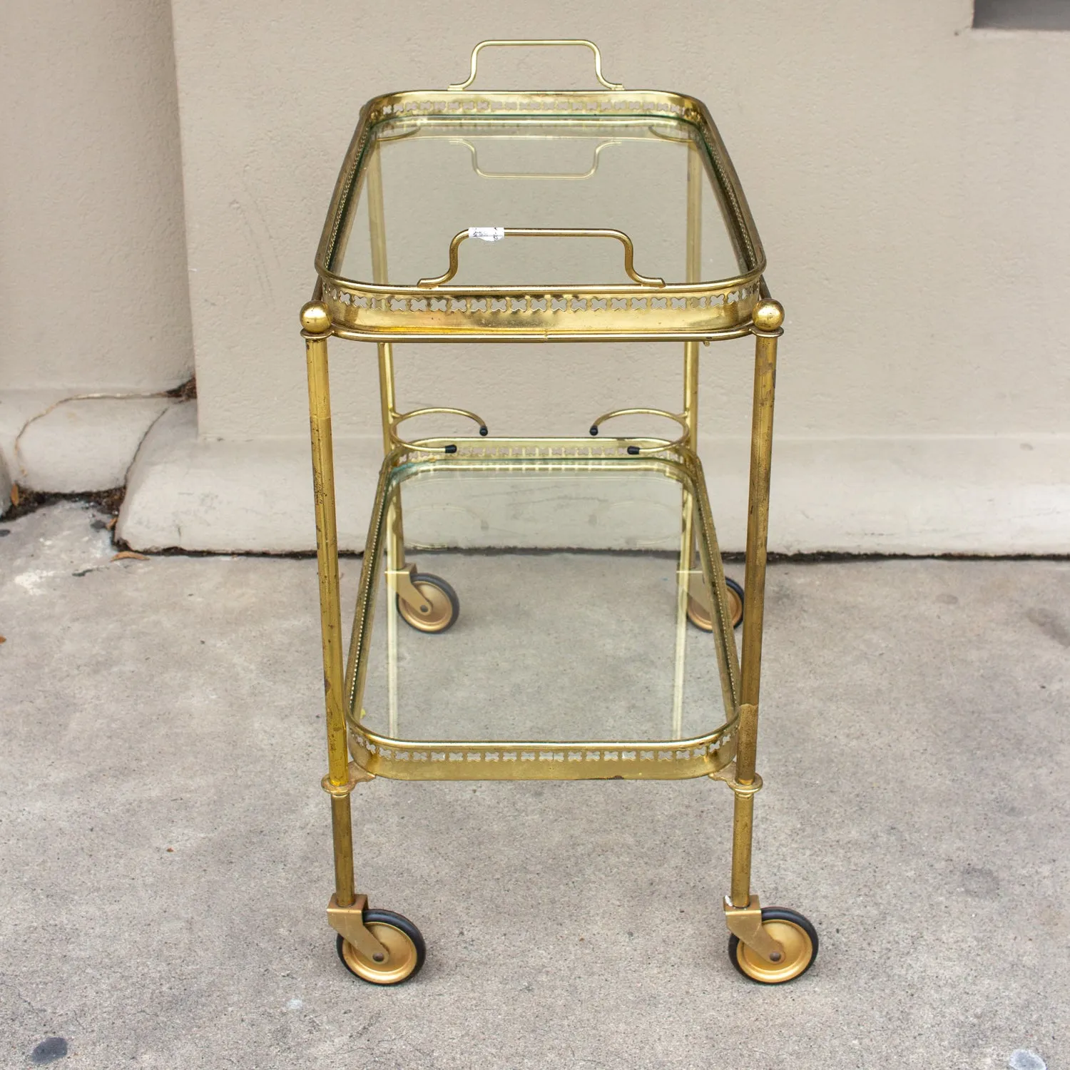 Art Deco French Brass and Glass Bar Cart with Tray Top on Casters