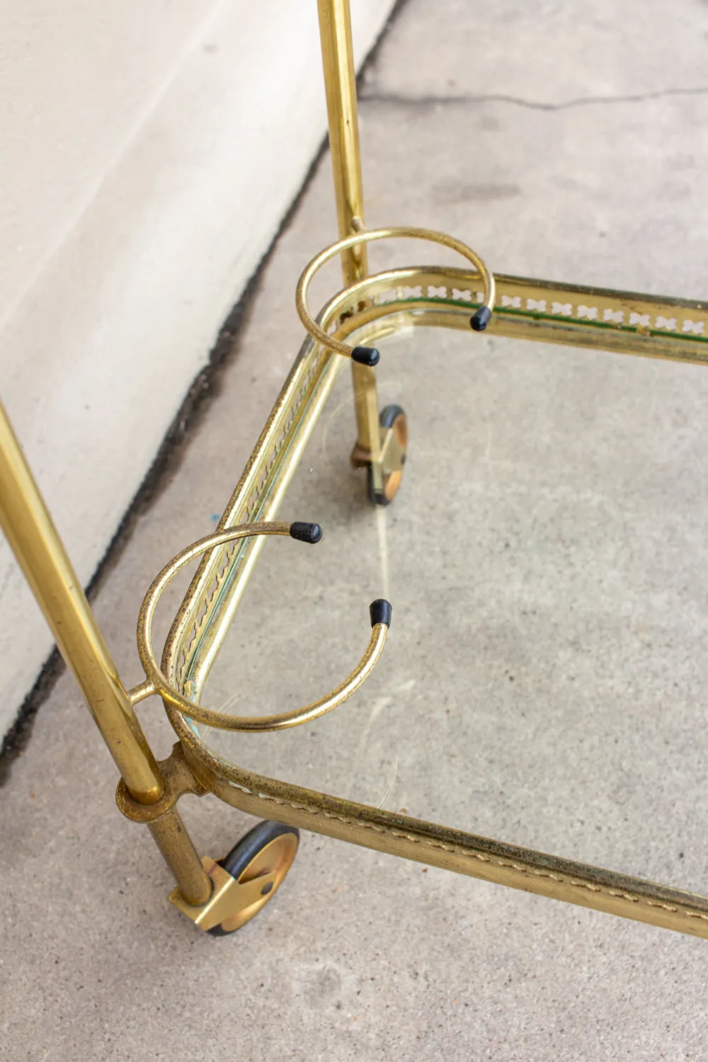 Art Deco French Brass and Glass Bar Cart with Tray Top on Casters