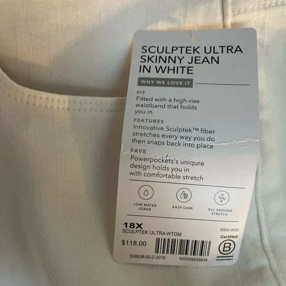 ATHLETA Sculptek Ultra Skinny Jean in White Size 18X / 18 NWT