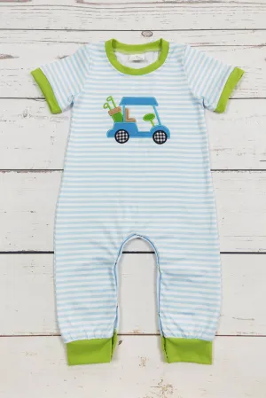 Baby Boy Golf Cart Appliqué Stripe Romper