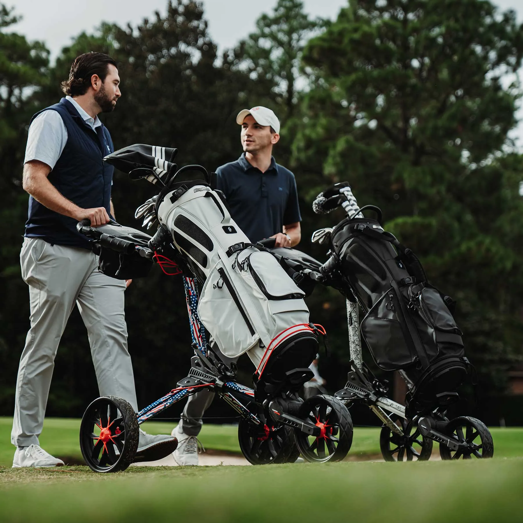 BagBoy Nitron Auto-Open Golf Push Cart Black/Red