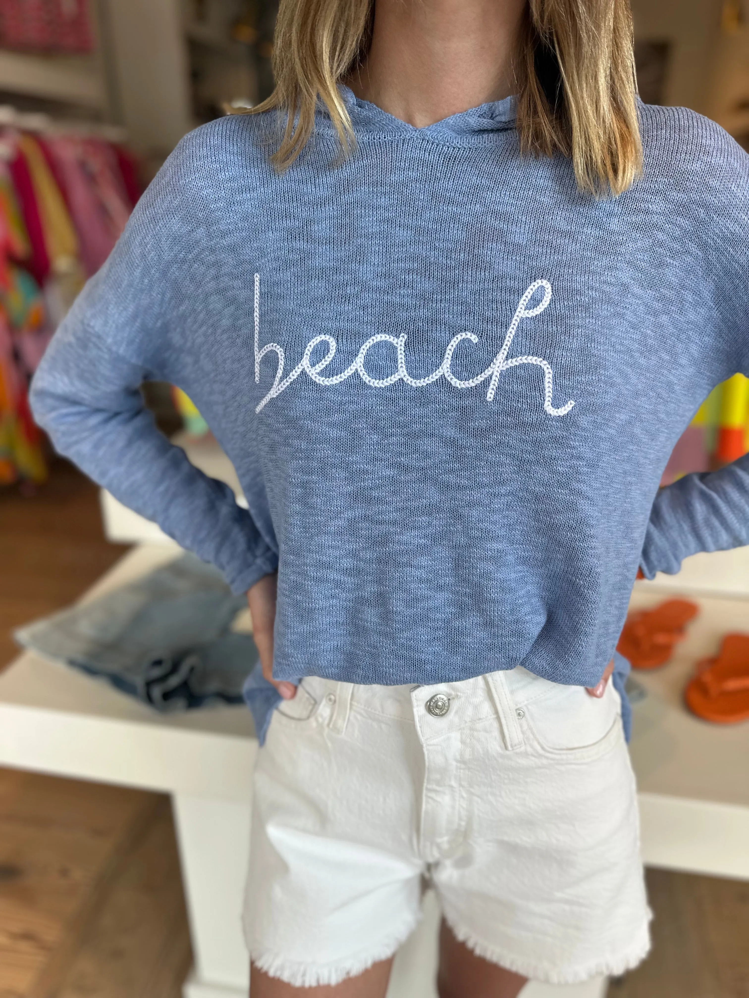 Beach Drawstring Hoodie in Blue
