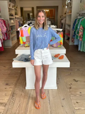 Beach Drawstring Hoodie in Blue