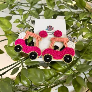 Beaded Pink Golf Cart Earrings