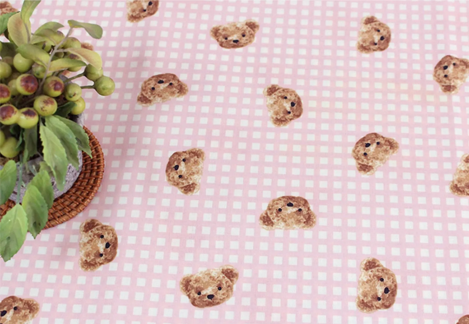 Bear Checkered Matte Laminated Cotton Waterproof Fabric - In Two Colors - Quality Korean Fabric by the yard / 54445
