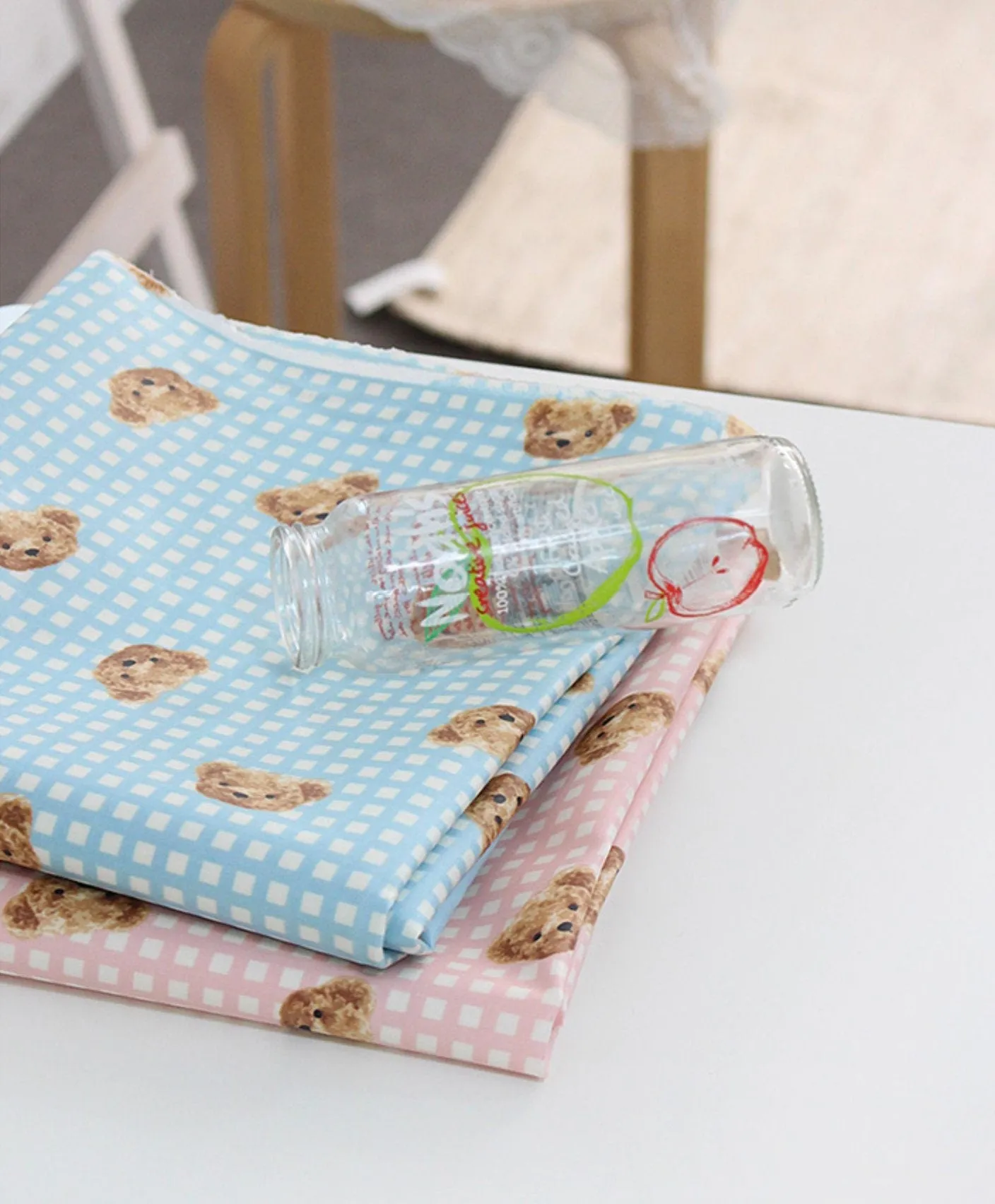 Bear Checkered Matte Laminated Cotton Waterproof Fabric - In Two Colors - Quality Korean Fabric by the yard / 54445