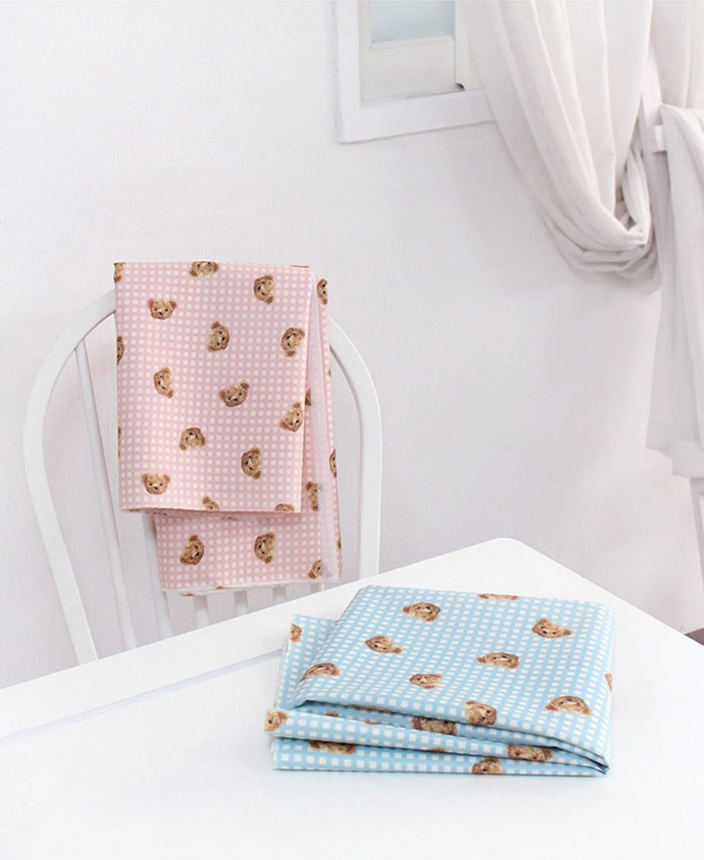 Bear Checkered Matte Laminated Cotton Waterproof Fabric - In Two Colors - Quality Korean Fabric by the yard / 54445