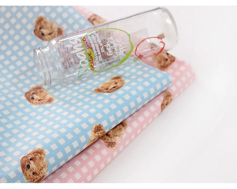 Bear Checkered Matte Laminated Cotton Waterproof Fabric - In Two Colors - Quality Korean Fabric by the yard / 54445