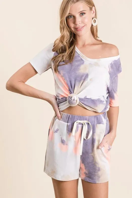 BiBi Tie Dye Terry Shorts with Drawstring