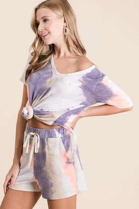 BiBi Tie Dye Terry Shorts with Drawstring