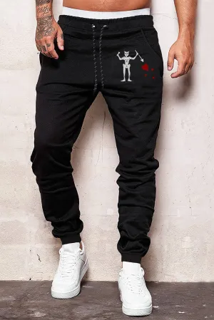 Black Heart Figure Print Drawstring Waist Men's Sweatpants