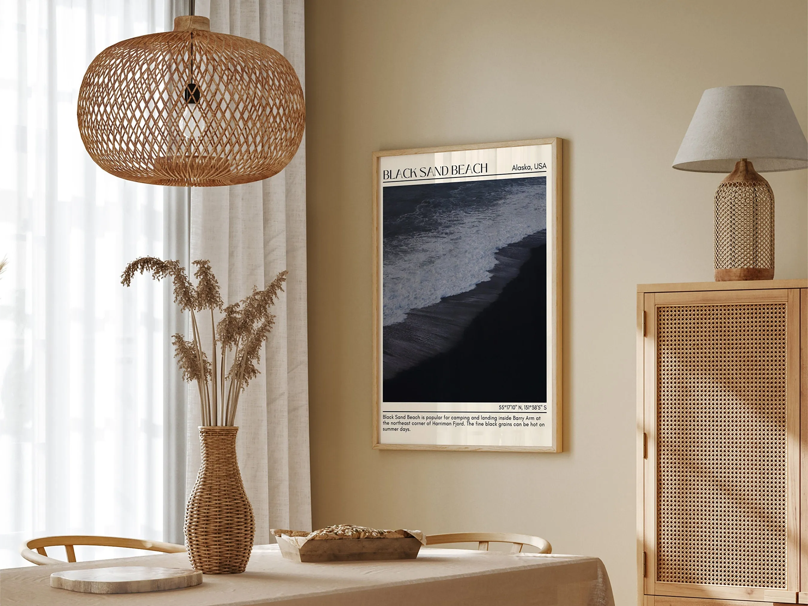 Black Sand Beach Wall Art Canvas, USA