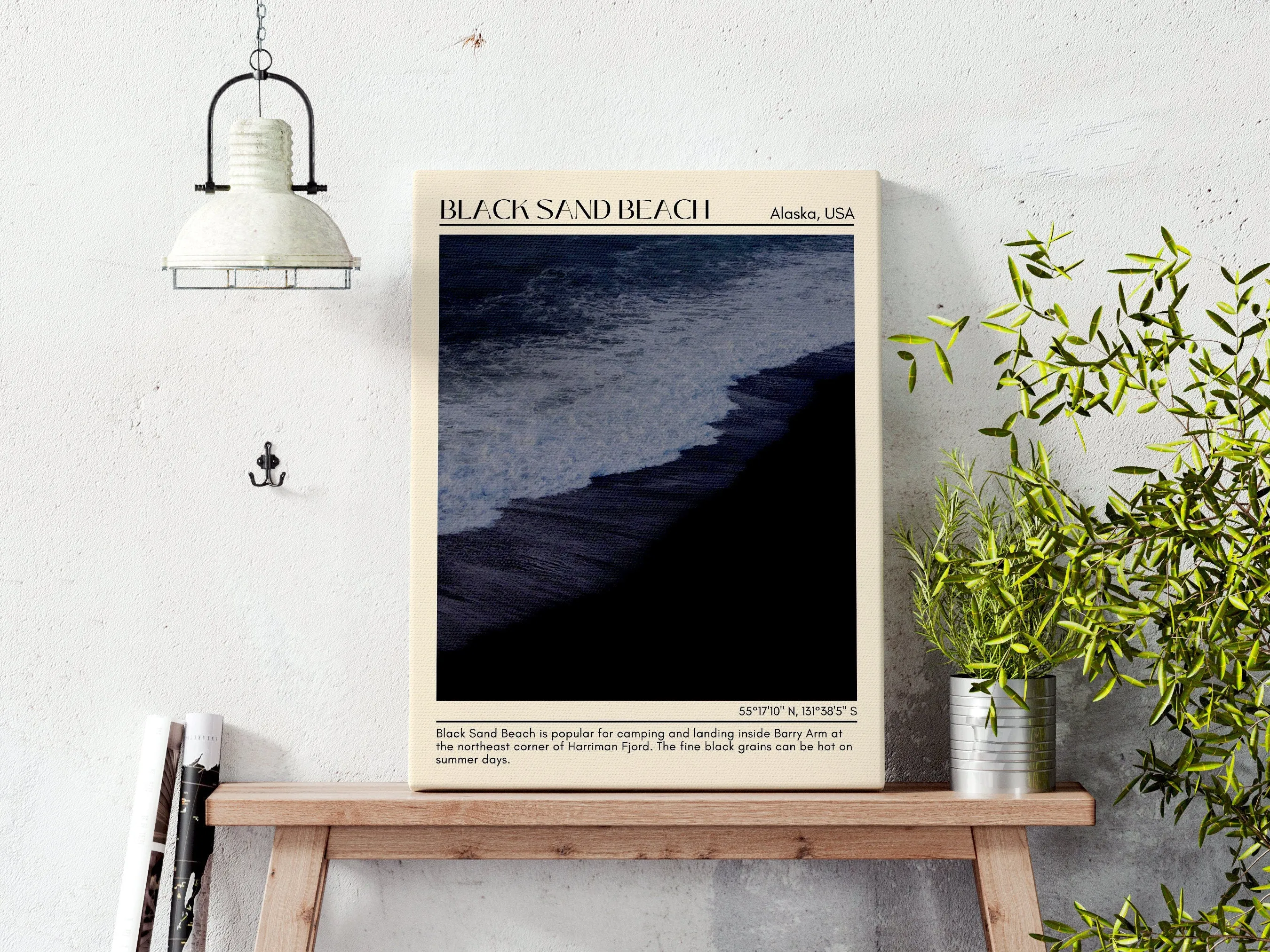 Black Sand Beach Wall Art Canvas, USA