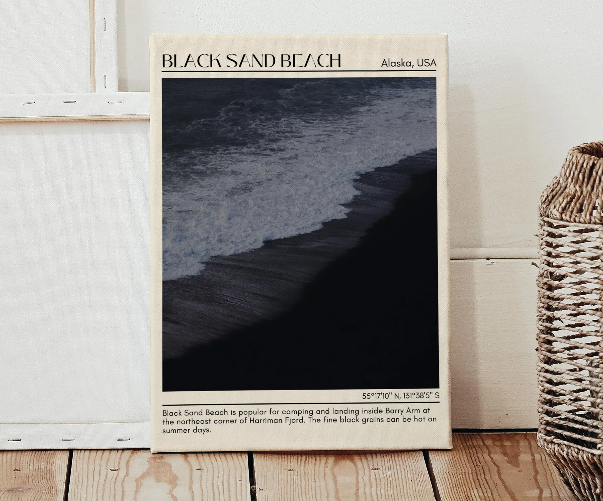 Black Sand Beach Wall Art Canvas, USA