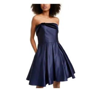 BLONDIE Womens Navy Zippered Strapless Above The Knee Party Fit   Flare Dress 3