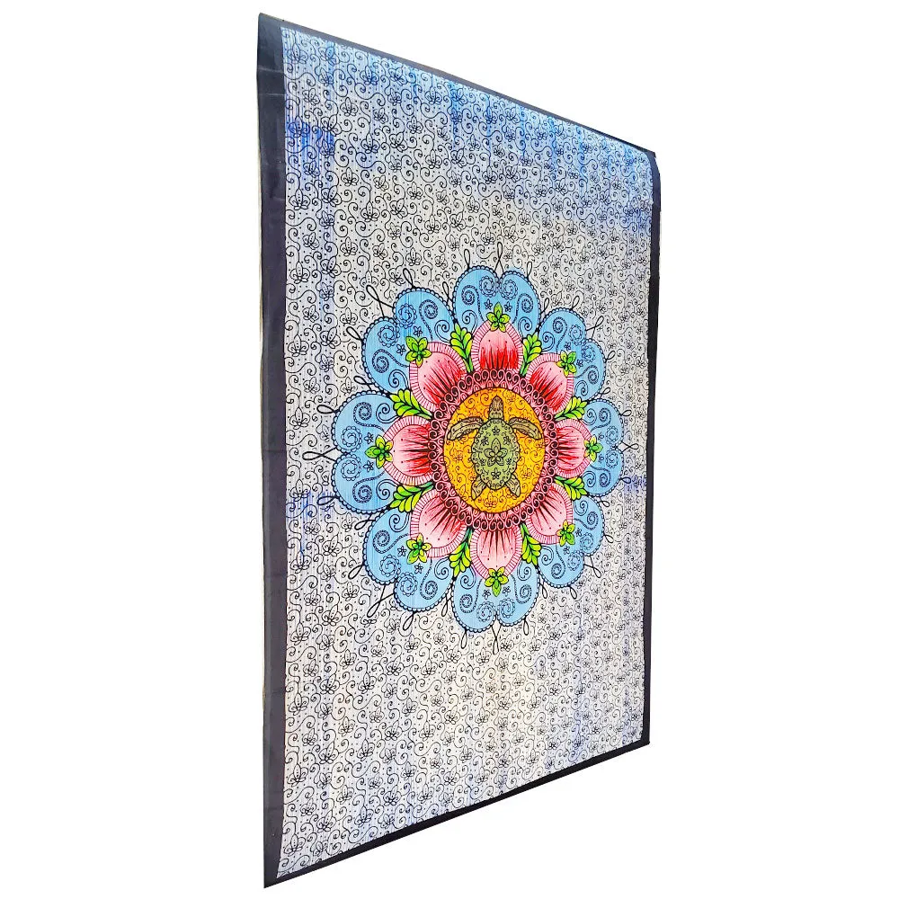 Blooming Floral Design Turtle Tapestry Bohemian Wall Hanging Bedspread