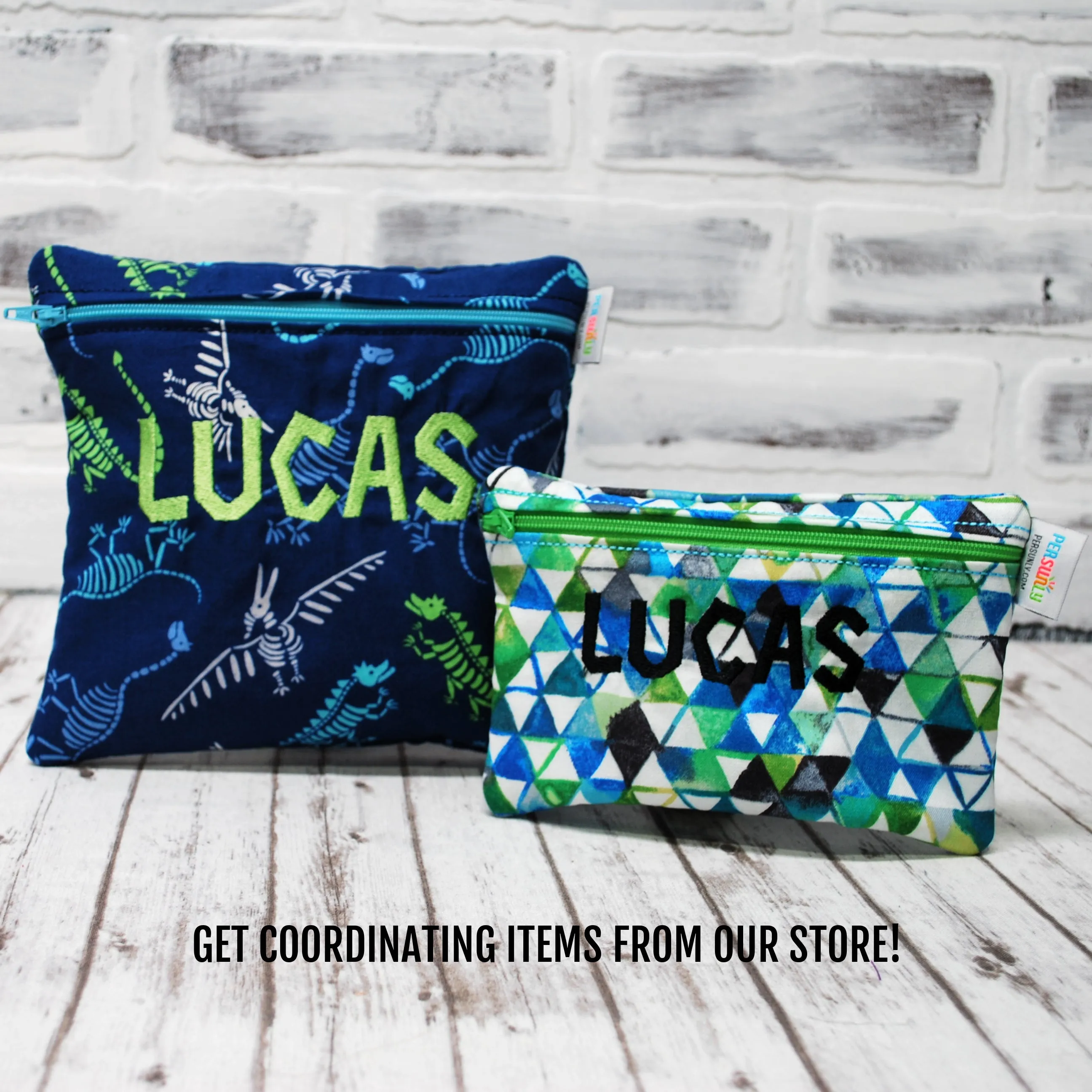 Blue and Green Triangles Personalized Reusable Food Bag