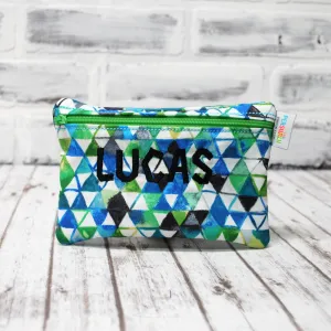 Blue and Green Triangles Personalized Reusable Food Bag