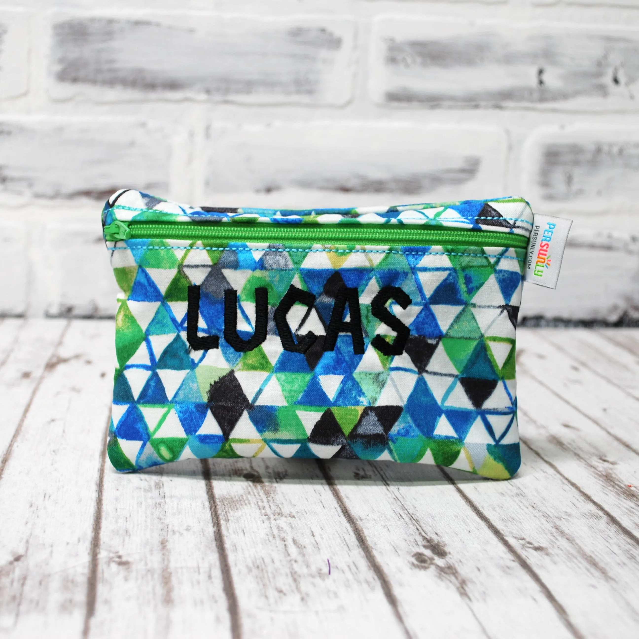 Blue and Green Triangles Personalized Reusable Food Bag