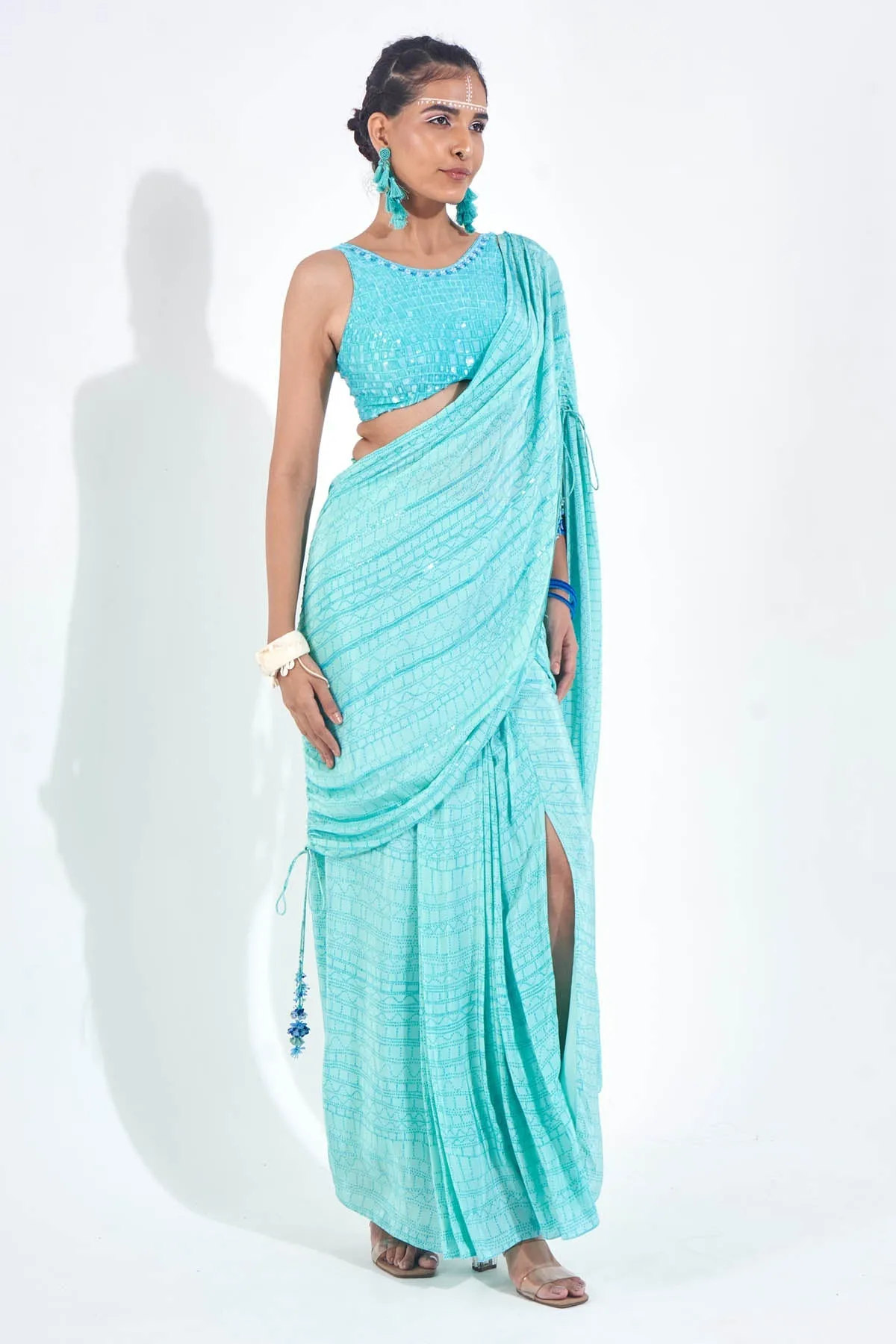 Blue Draped Ready To Wear Saree