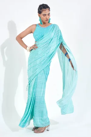 Blue Draped Ready To Wear Saree