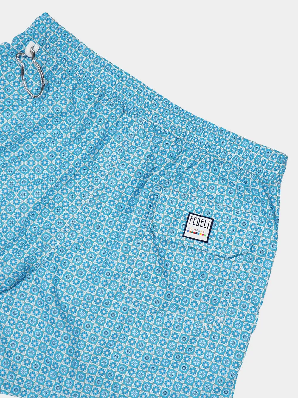 Blue Madeira Chess Pattern Swim Trunk