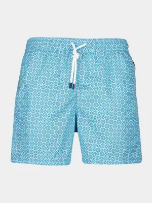 Blue Madeira Chess Pattern Swim Trunk