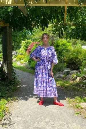 Border Print Long Kaftan | Cobalt