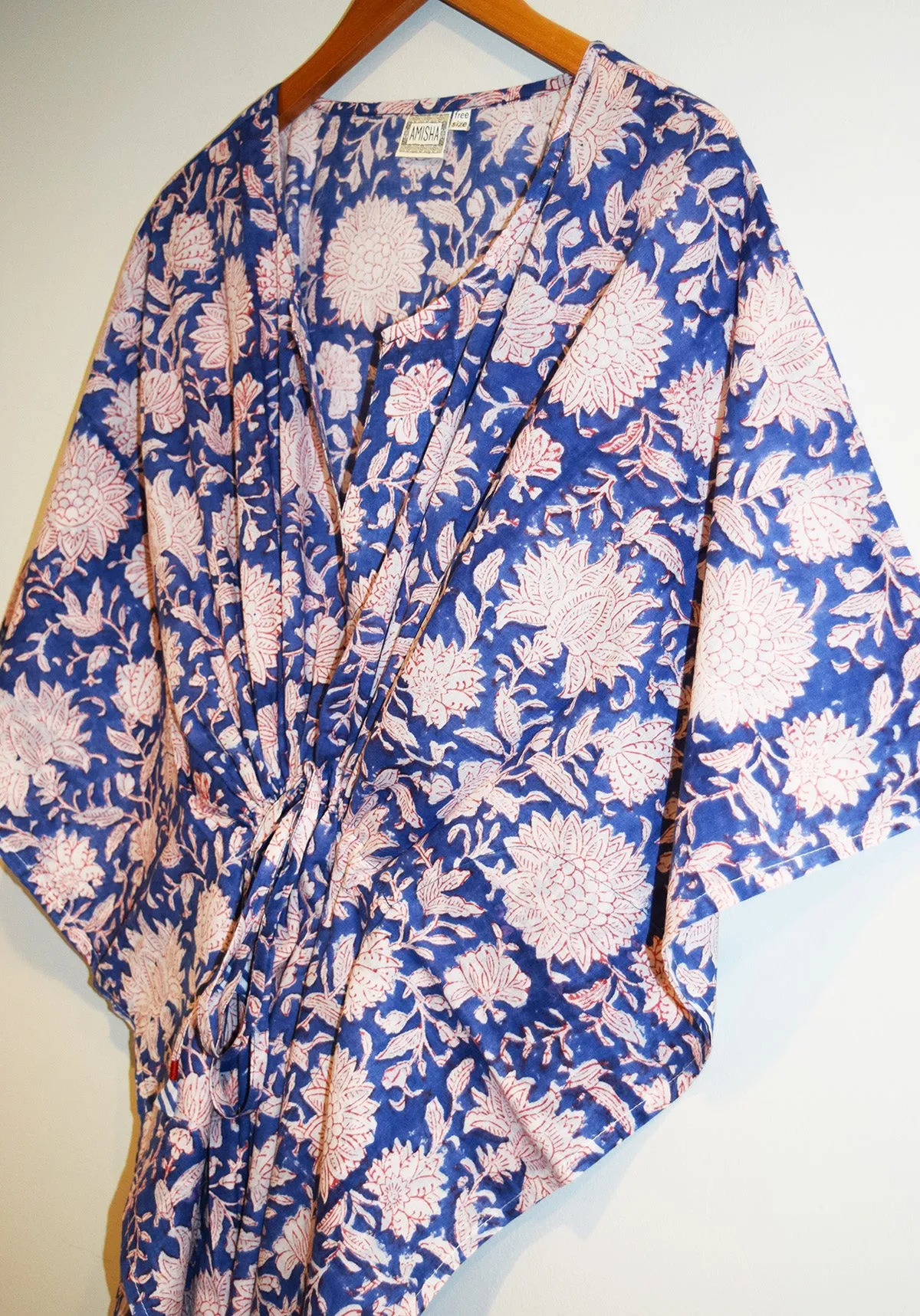 Border Print Long Kaftan | Cobalt
