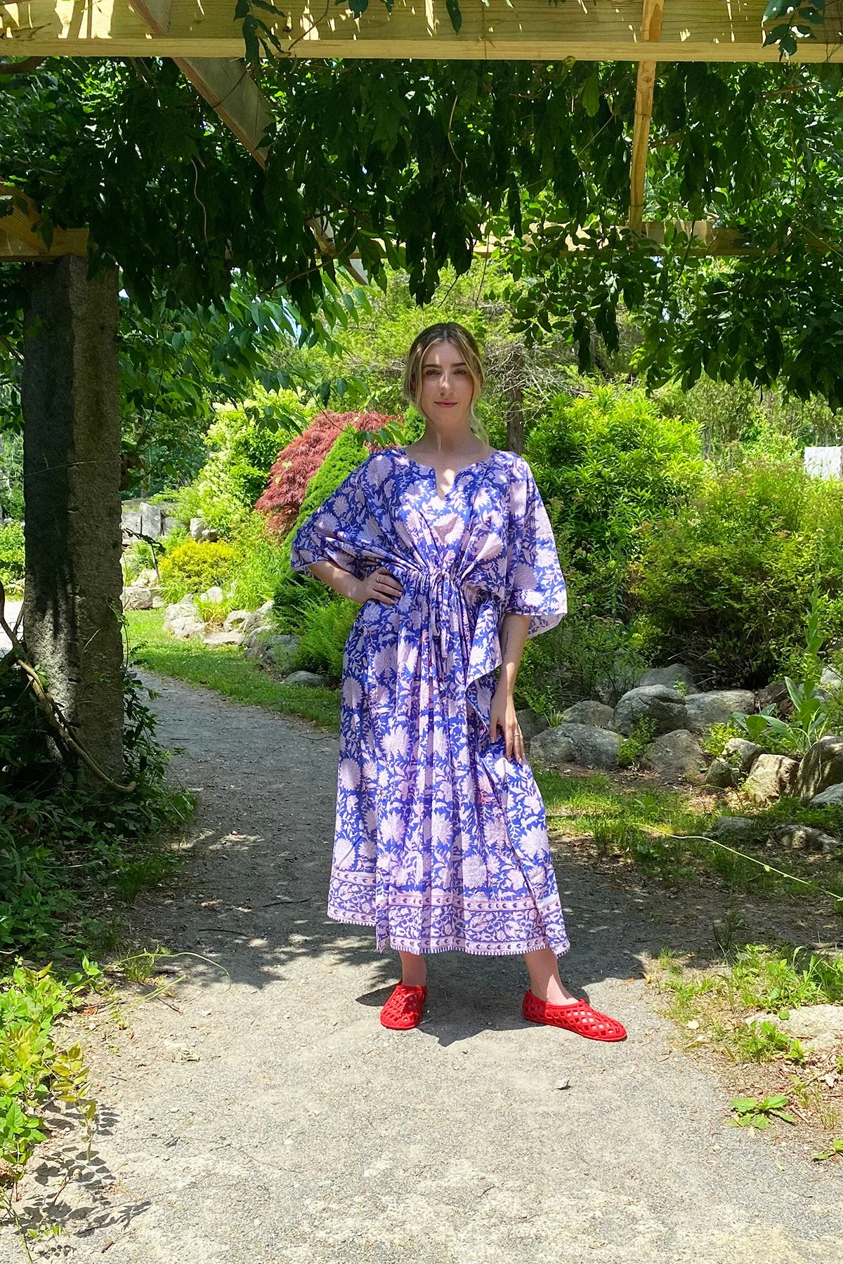 Border Print Long Kaftan | Cobalt