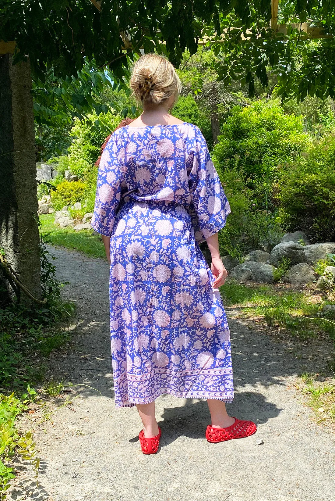 Border Print Long Kaftan | Cobalt