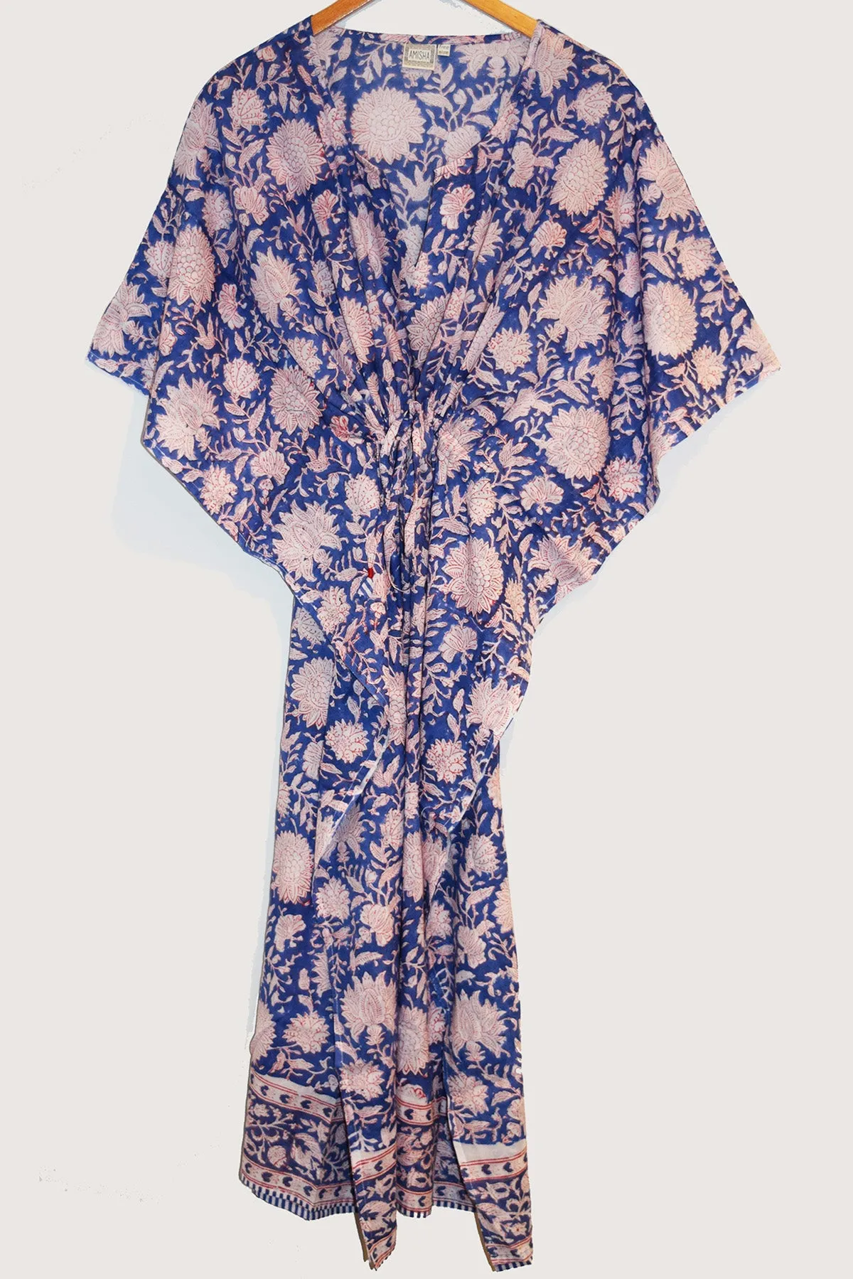 Border Print Long Kaftan | Cobalt