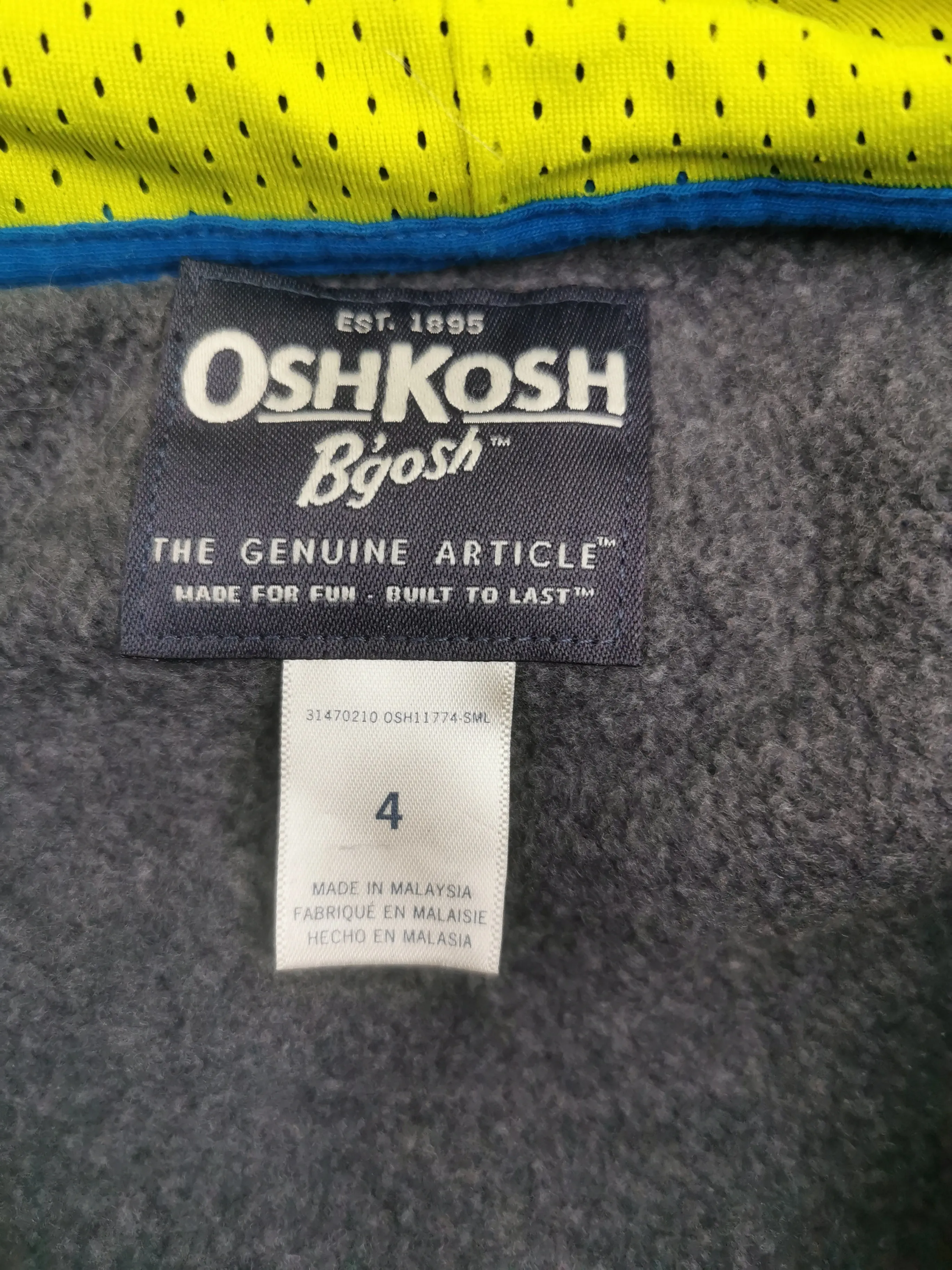 BOY SIZE 4 YEARS - OSHKOSH, Speckled Grey Half-Zip Pullover Hoodie NWOT B29
