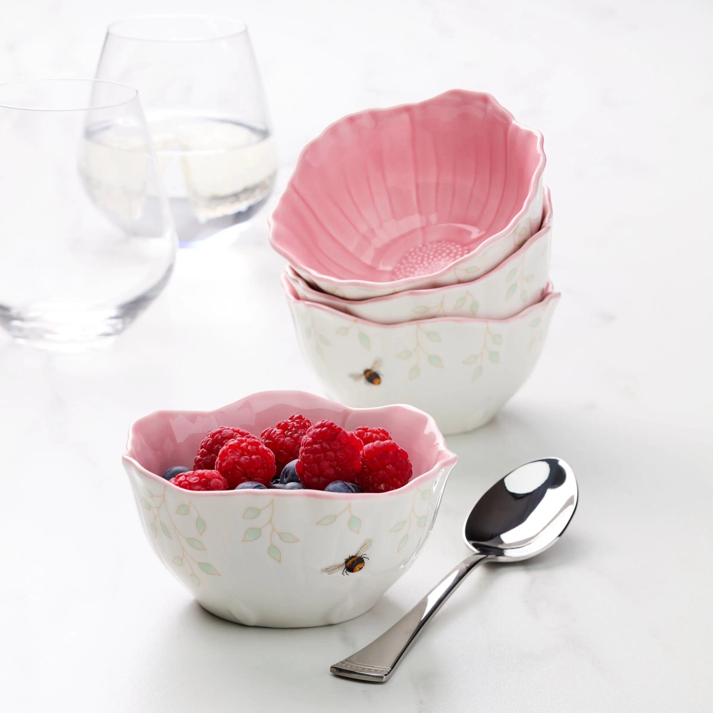 Butterfly Meadow Floral S/4 Dessert Bowls - Pink