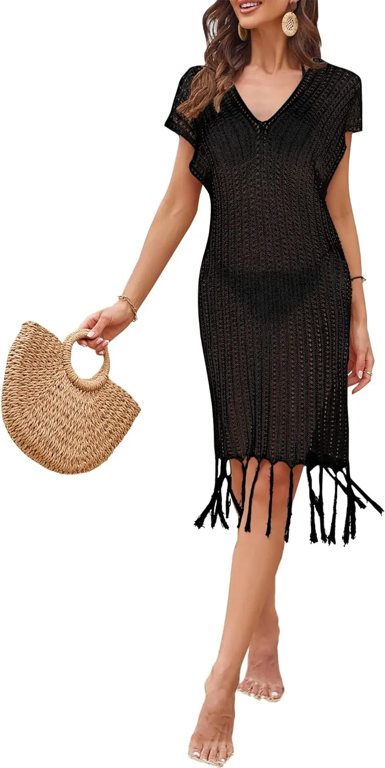 CALSUZ Women's Swimsuit Cover-Up Crochet Hollow Out Bikini Dresses