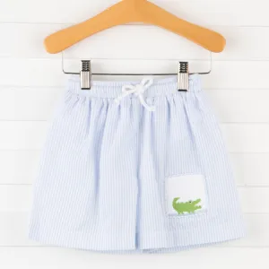 Chomp! Chomp! Smocked Swim Trunks, Blue