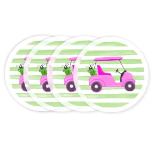 Coasters - Pink Golf Cart On Green Stripes