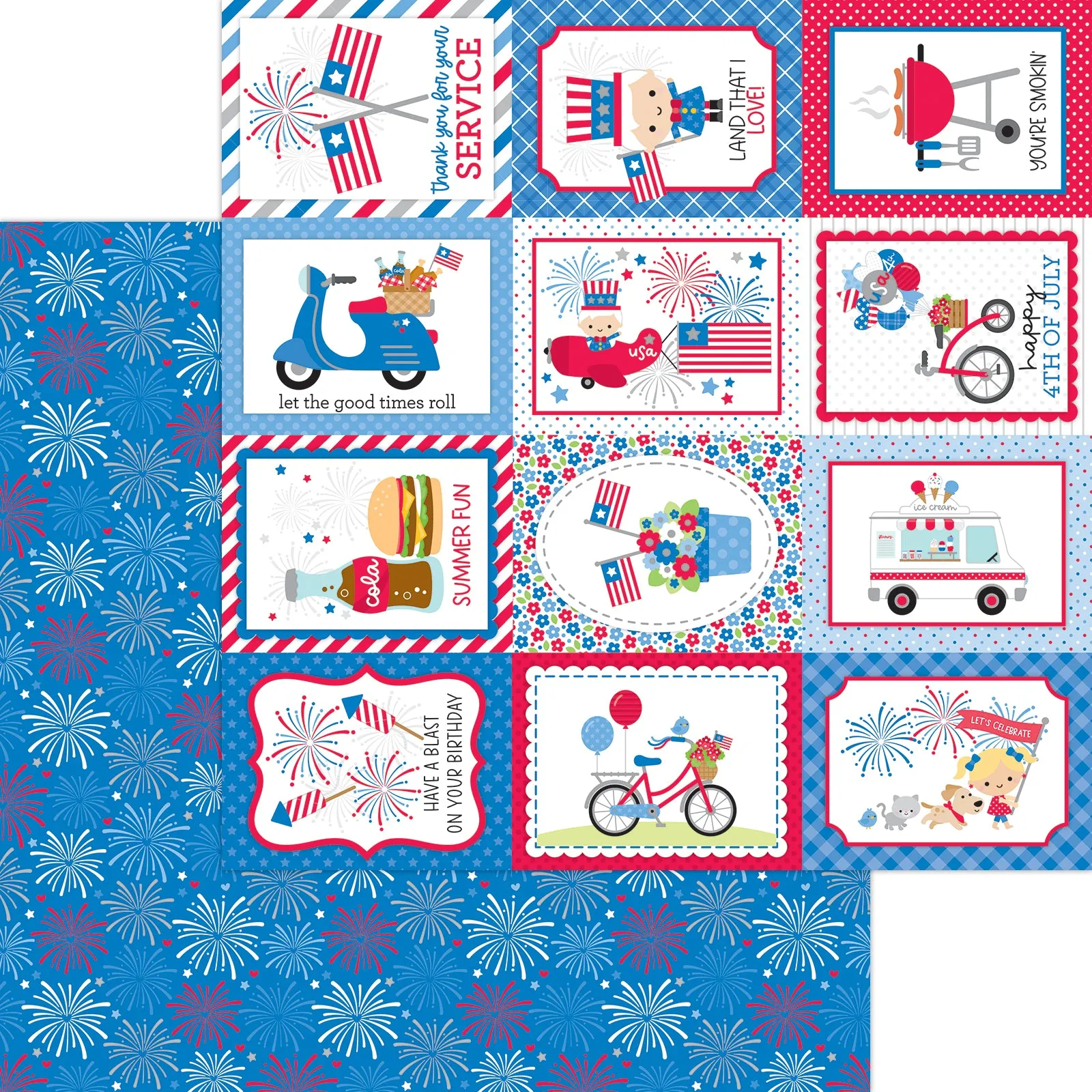 Doodlebug - Hometown USA Collection - 12x12 Single Sheets - Summer Celebration / 8539