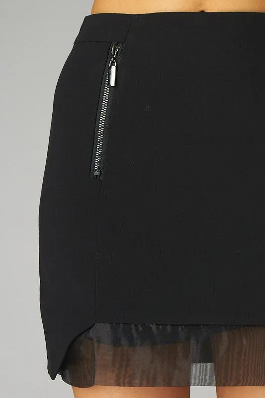 Double Zippered Front Black Miniskirt