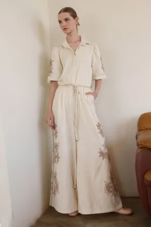 Ecru Embroidered Top & Pants