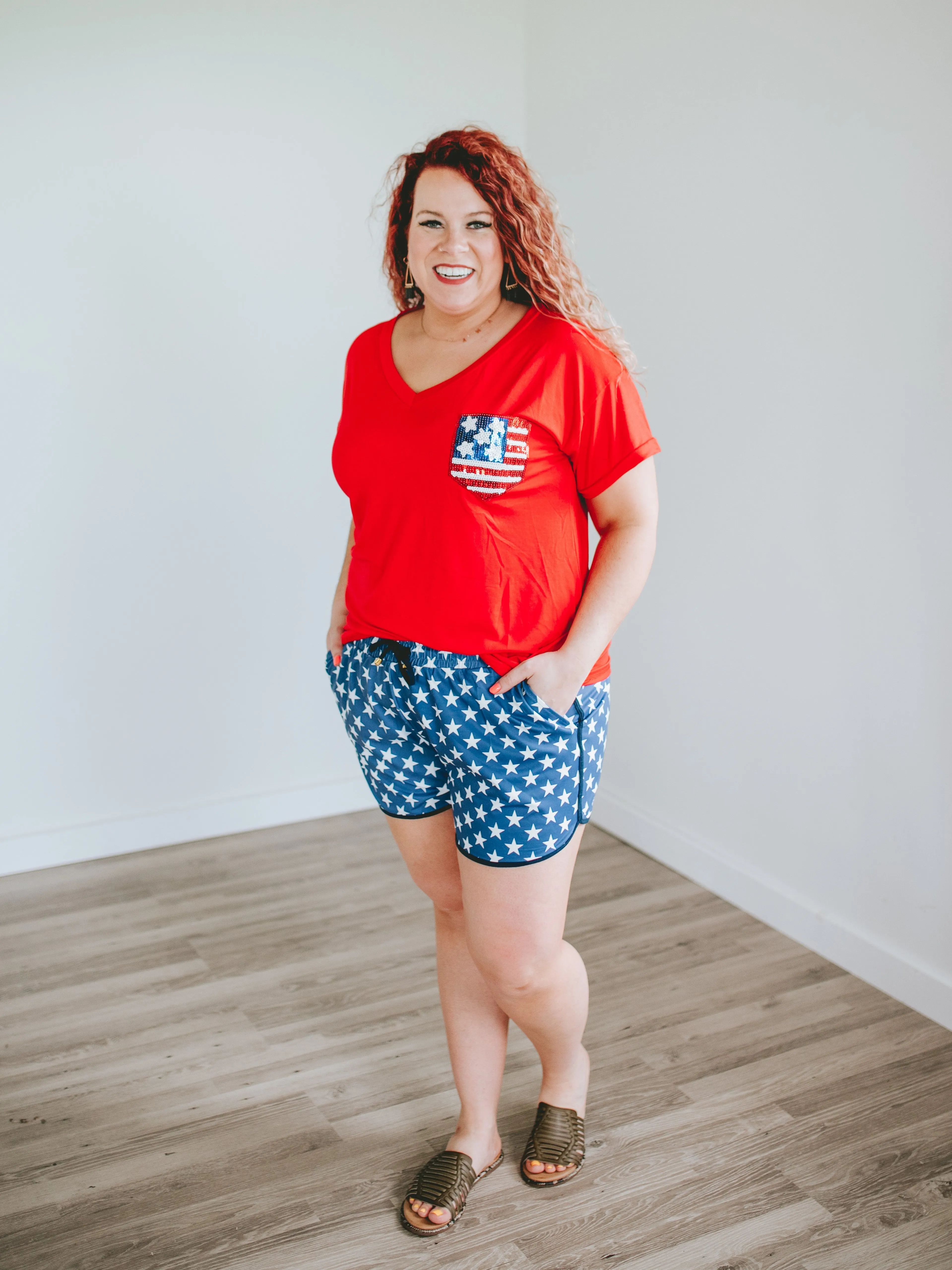 Everyday Drawstring Shorts- Blue Stars