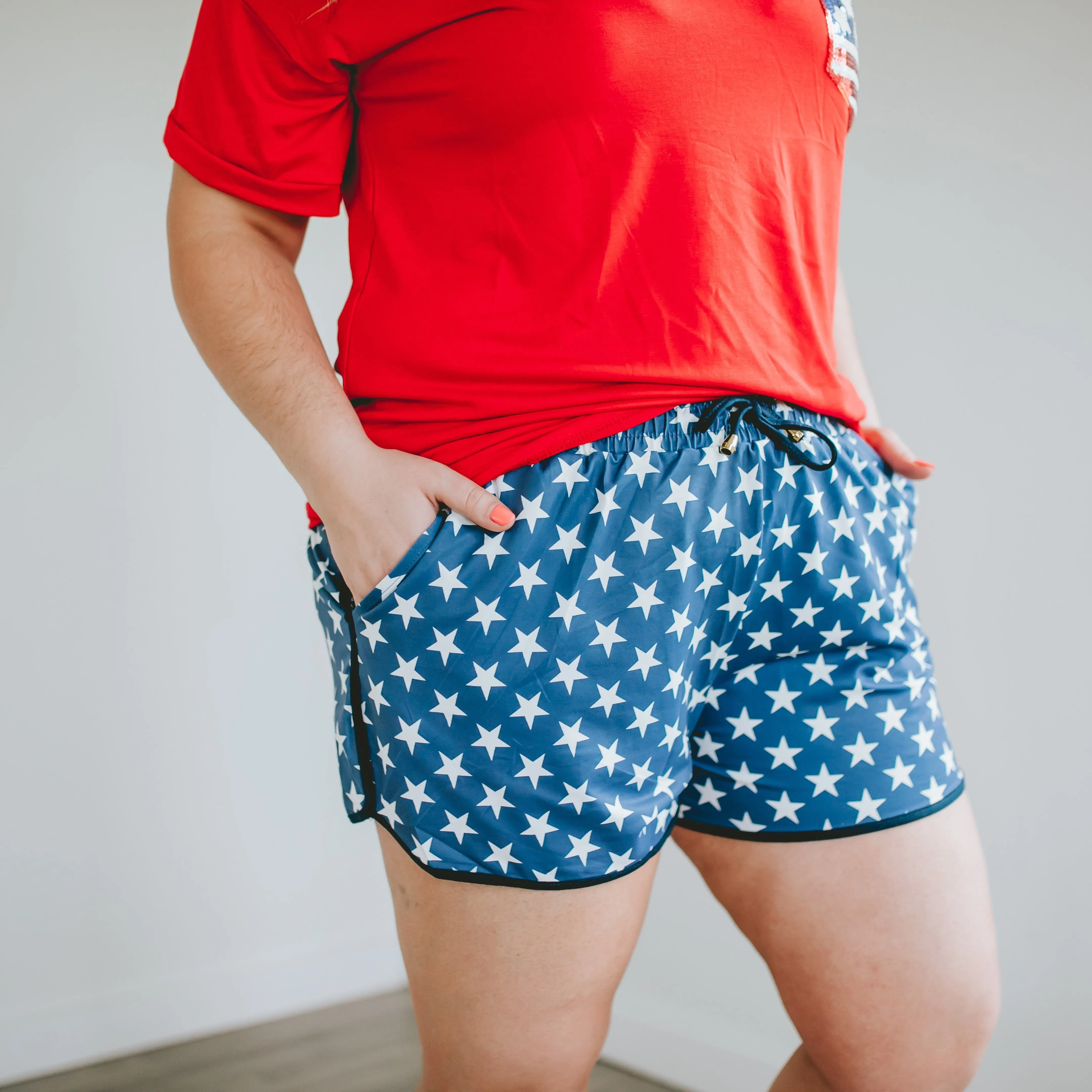 Everyday Drawstring Shorts- Blue Stars
